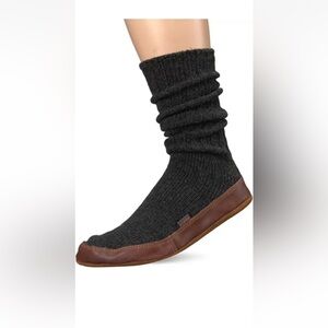 Acorn Women Slippers Boots Charcoal Rag Wool Ribbed Knit Leather Sole size 5-6